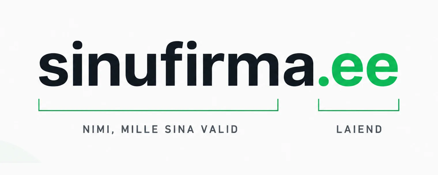 Domeeninimi sinufirma.ee jagatuna kaheks: sinufirma on nimi, mille sina valid, ja .ee on laiend